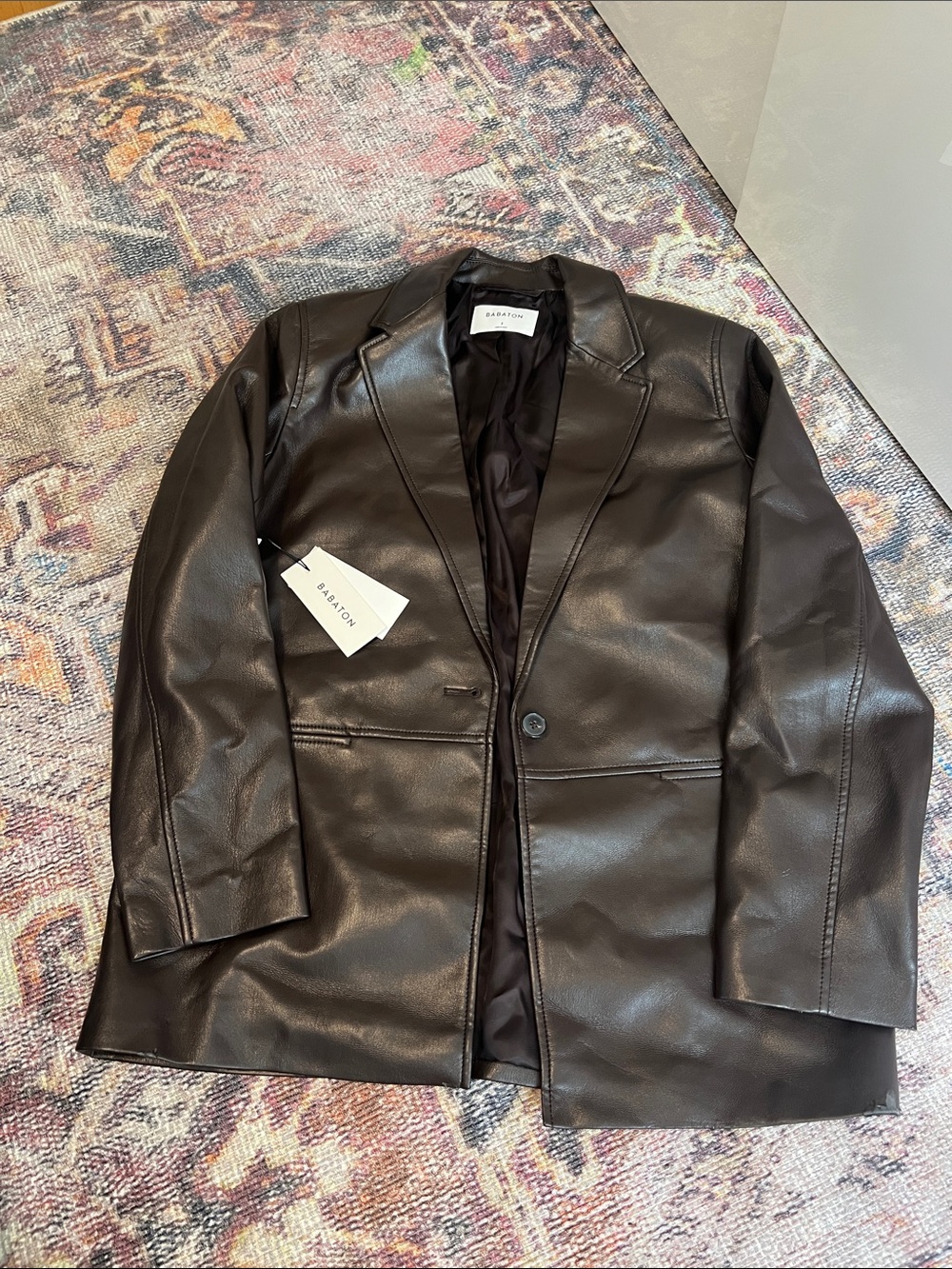 Babaton brown Faux Leather blazer - NWT